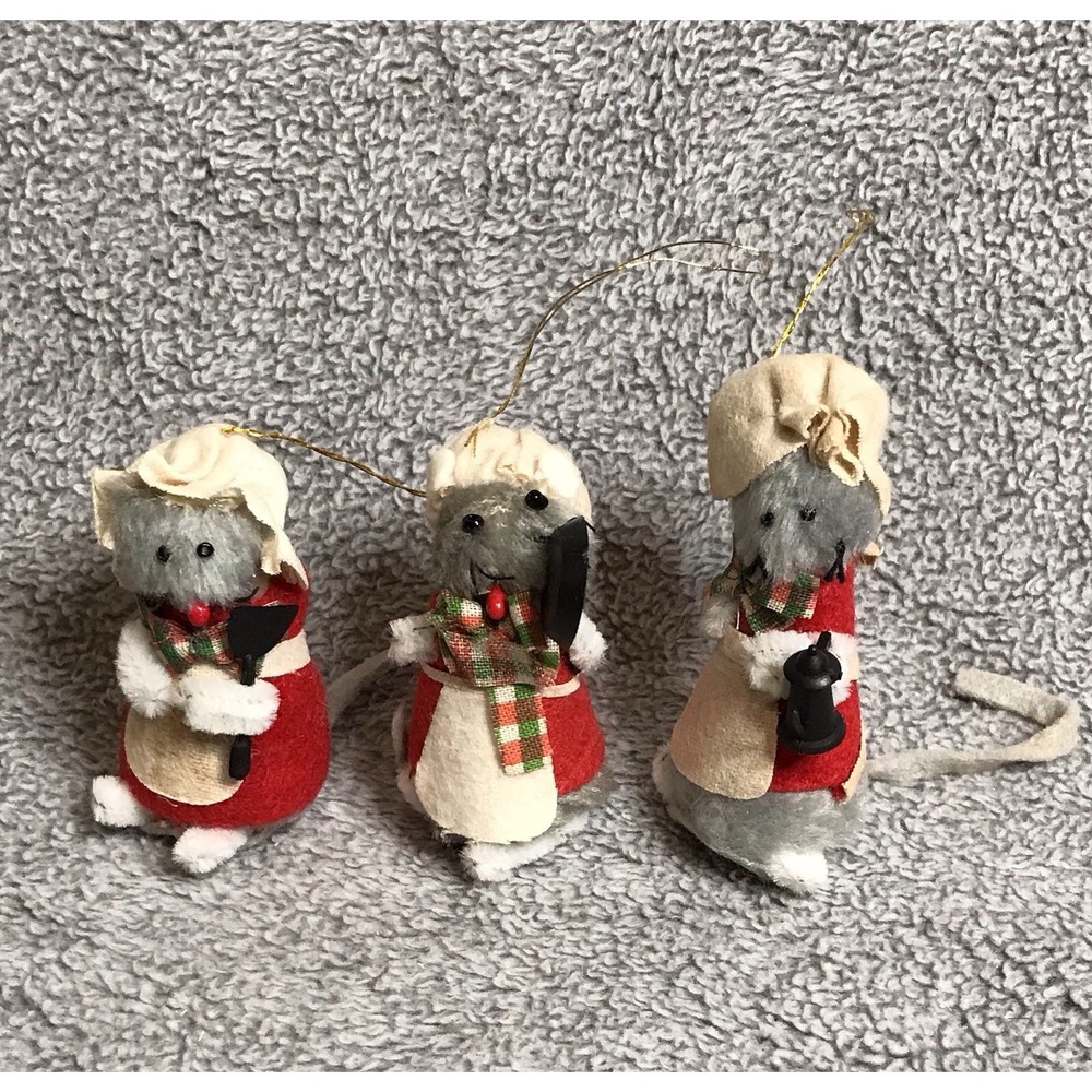 Enesco‎ Felt Mouse Mice Christmas Ornament Made in Taiwan Christmas Cooks Set 3